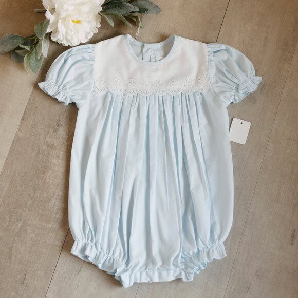 Girls Blue Vintage Heirloom Bubble with Eyelet Yoke RARE FIND 9/12 Months NWOT